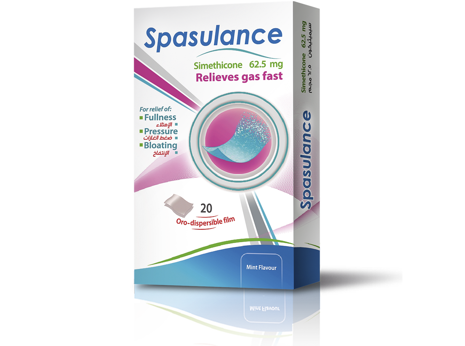 Spasulance ODF… is the most advanced solid dosage form contains simethicone as a postage stamp-like strip of thin polymeric film formulated to disintegrate almost instantaneously when placed onto the tongue 